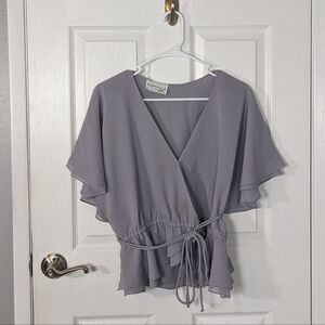 Vintage 70s The Gilberts for Tally New York Flouncy Purple Chiffon Wrap‎ Blouse